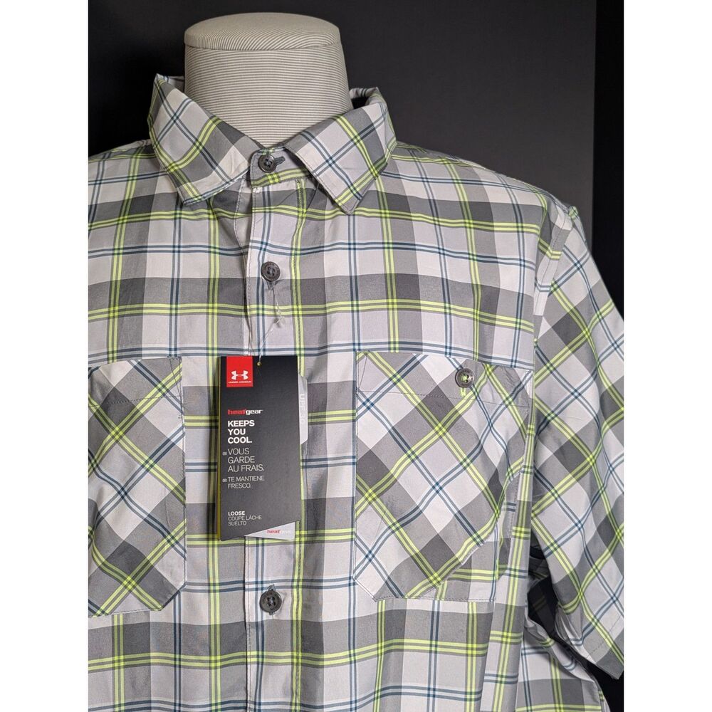 Under Armour Chesapeake Men’s 2XL Shirt NWT Plaid Gray Green Short Sleeve Fishin